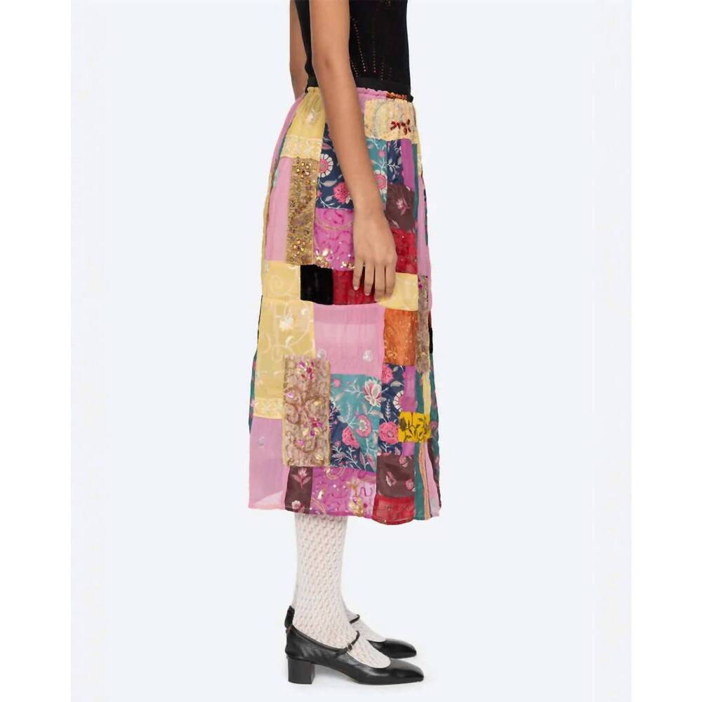 NEW SEA phoebe patchwork midi skirt in multicolor - Picture 4 of 6